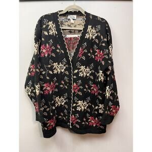 Vintage Basic‎ Editions Cardigan Womens Size Large Black Knit Made in U.S.A.